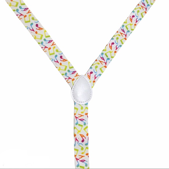 SUSPENDERS MUSIC NOTES WHITE YELLOW RED BLUE GREEN - Picture 1 of 10